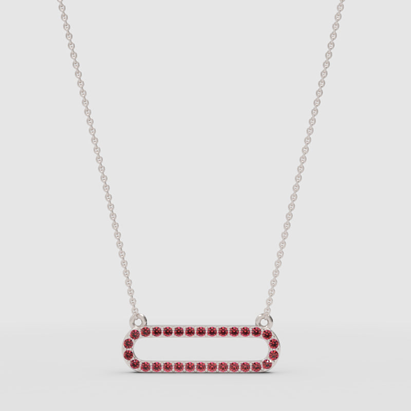 Lab-Grown Ruby Horizontal Link Pendant Necklace In White Gold | Minimal Modern Pave Design (16–17 Inch Adjustable) | Jebij - One