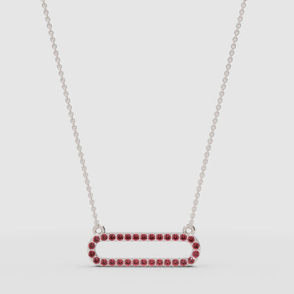 Lab-Grown Ruby Horizontal Link Pendant Necklace In White Gold | Minimal Modern Pave Design (16–17 Inch Adjustable) | Jebij - One