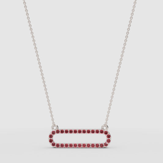 Lab-Grown Ruby Horizontal Link Pendant Necklace In White Gold | Minimal Modern Pave Design (16–17 Inch Adjustable) | Jebij - One