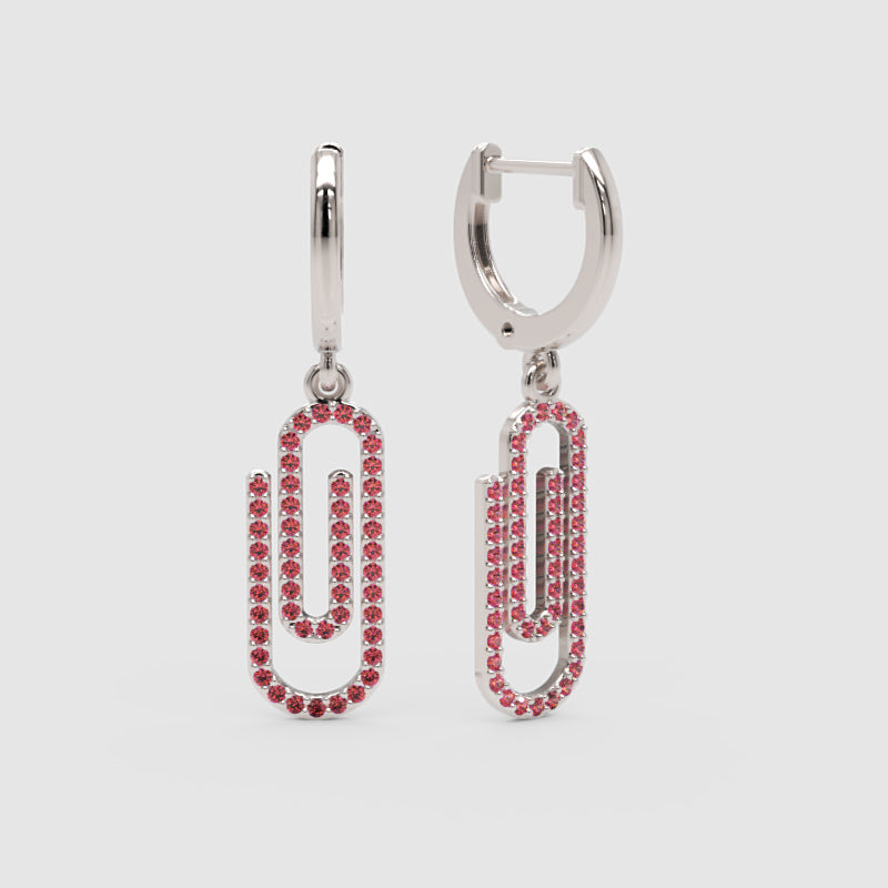 Pink Sapphire Paperclip Link Huggie Hoop Earrings - Three