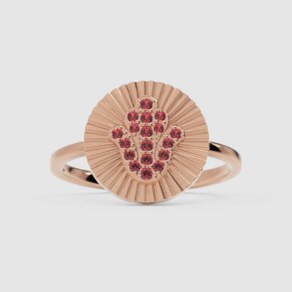 Ruby Hamsa Hand Disc Ring With Sunburst Detail - One