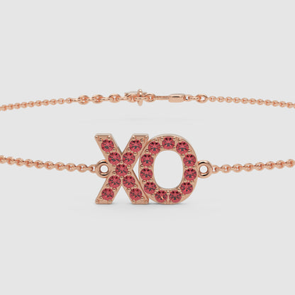 Xo Pink Crystal Bracelet With Adjustable Chain - One