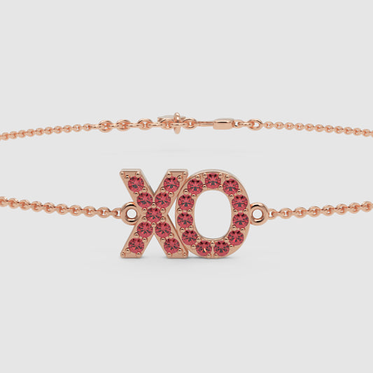 Xo Pink Crystal Bracelet With Adjustable Chain - One