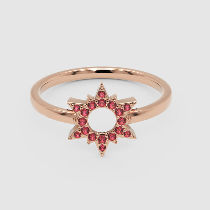 Ruby Starburst Halo Ring With Open Center Design - One