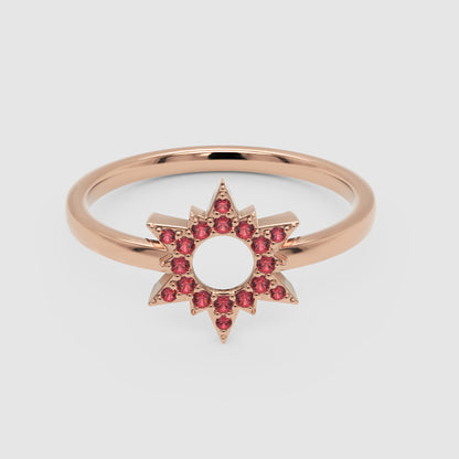 Ruby Starburst Halo Ring With Open Center Design - One