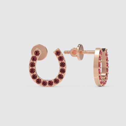 Ruby Horseshoe Stud Earrings With Screw Back Closure - One