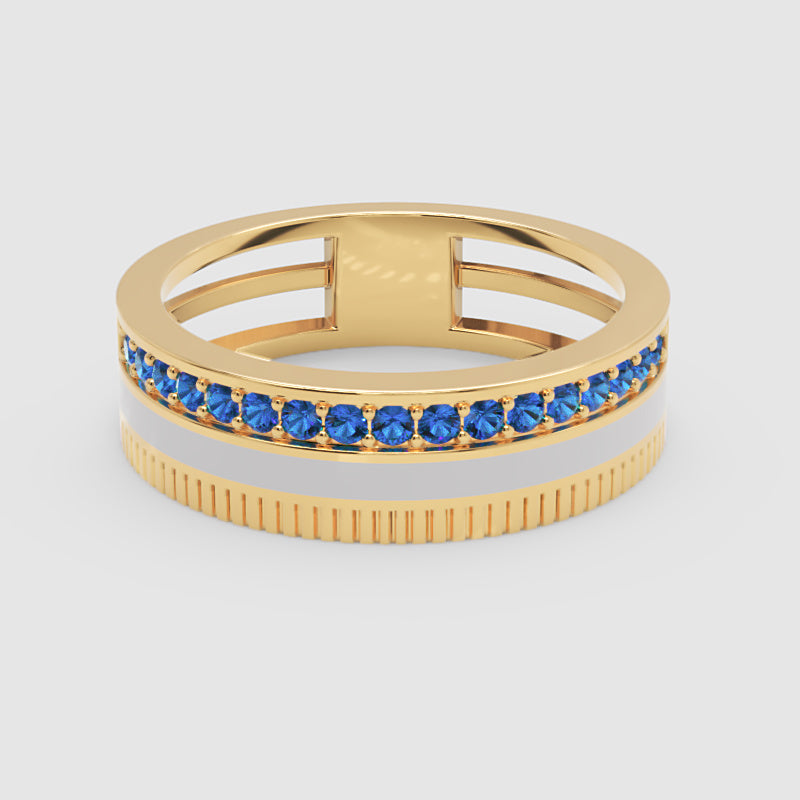 White Gold Blue Sapphire Band Ring With White Enamel Center – Modern Customizable Statement Ring | Jebij - Four