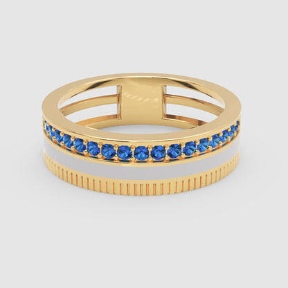 White Gold Blue Sapphire Band Ring With White Enamel Center – Modern Customizable Statement Ring | Jebij - Four