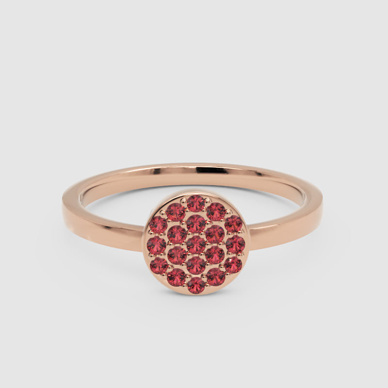 Red Garnet Pav Cluster Ring Rose Tone Stackable Band - One