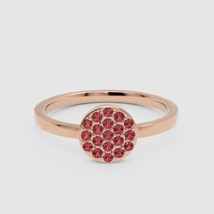 Red Garnet Pav Cluster Ring Rose Tone Stackable Band - One