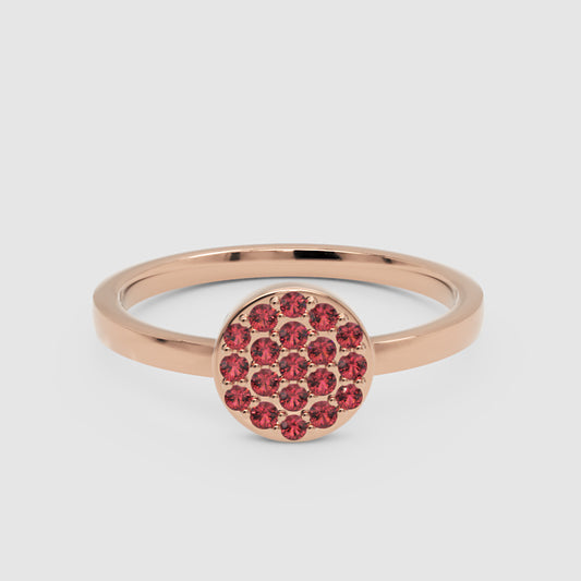 Red Garnet Pav Cluster Ring Rose Tone Stackable Band