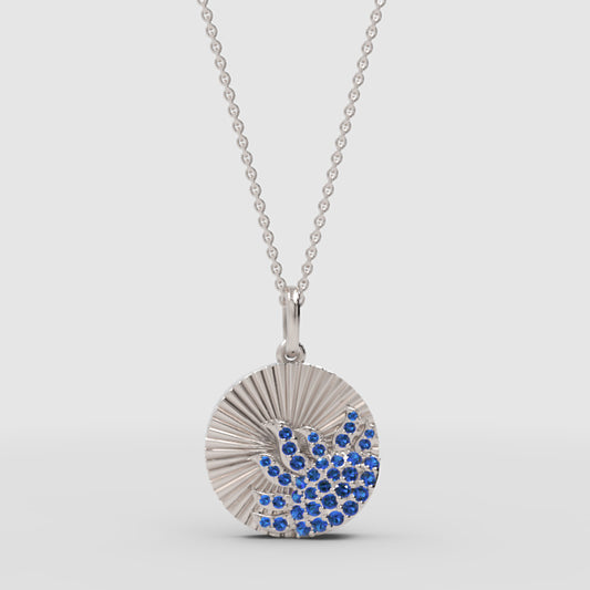 Blue Sapphire Sunburst Disc Pendant Necklace - One