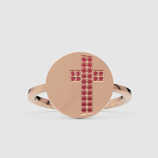 Ruby Cross Signet Disc Ring - One