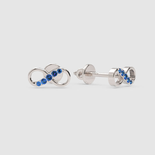Blue Sapphire Infinity Stud Earrings With Screw Back - One