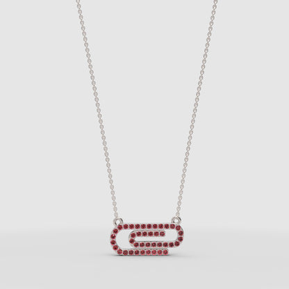 Lab-Grown Ruby Interlocking Link Pendant Necklace In White Gold | Modern Geometric Pave Design (16–17 Inch Adjustable) | Jebij - One