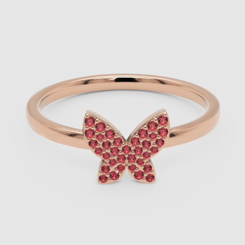 Ruby Butterfly Pav Ring In Rose Tone Finish - One