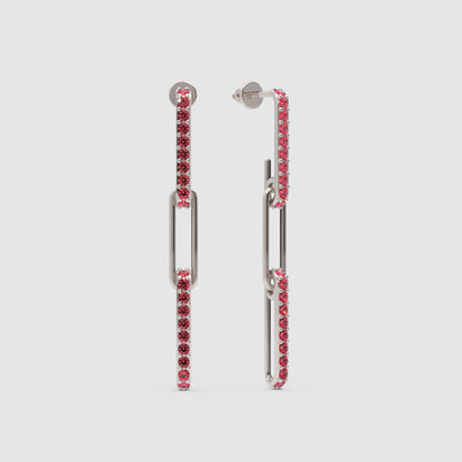 Pink Sapphire Pav Link Drop Earrings With Paperclip Design - Three