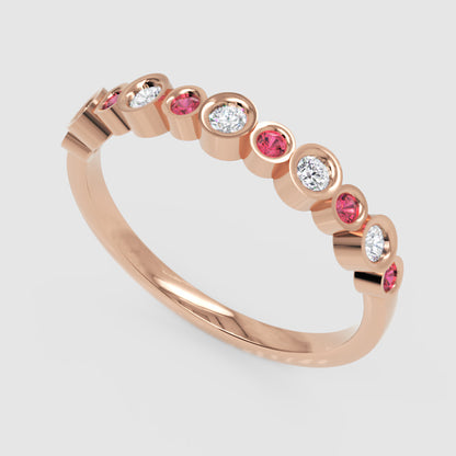 Alternating Pink And White Bezel Set Stackable Ring - Three