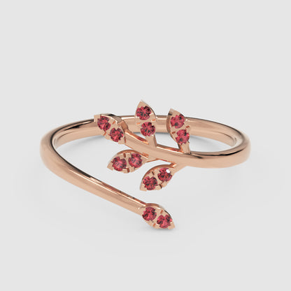 Ruby Leaf Vine Wrap Ring With Adjustable Band - One