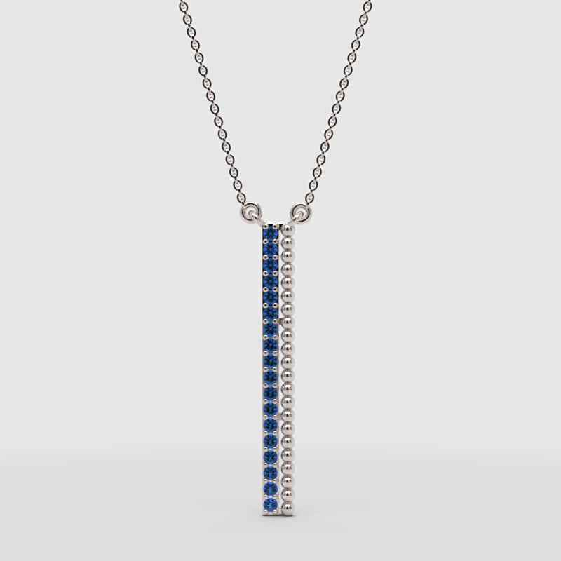 Blue Sapphire Vertical Bar Pendant Necklace - One