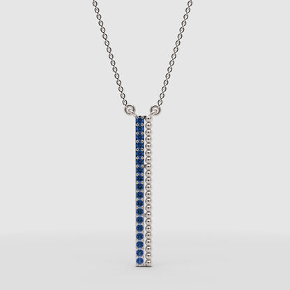 Blue Sapphire Vertical Bar Pendant Necklace - One