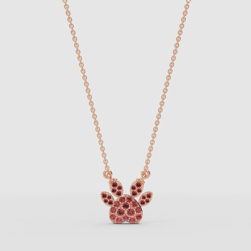 Pink Crystal Paw Print Pendant Necklace - One