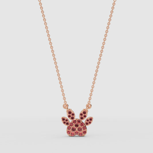 Pink Crystal Paw Print Pendant Necklace - One