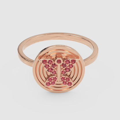 Rose Butterfly Medallion Ring With Pink Gemstones - One