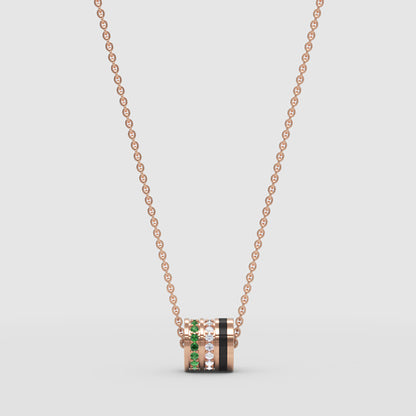 Emerald And Diamond Barrel Pendant Necklace With Black Enamel Accent - One