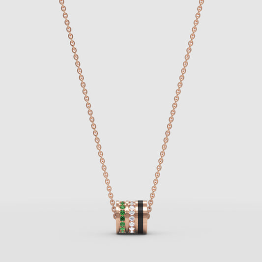 Emerald And Diamond Barrel Pendant Necklace With Black Enamel Accent - One