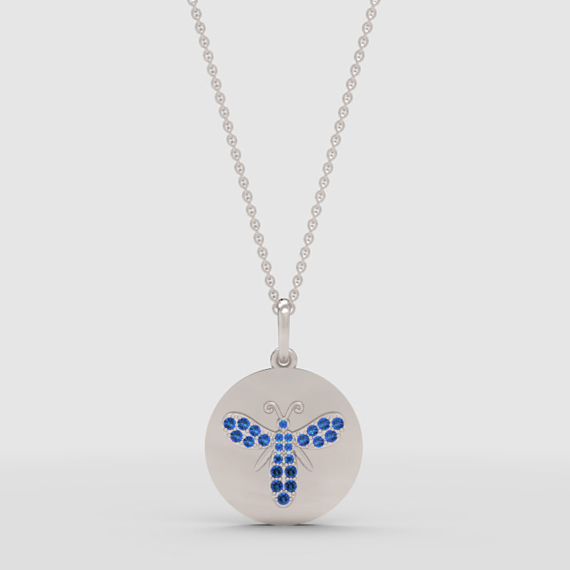 Blue Sapphire Butterfly Disc Pendant Necklace - One