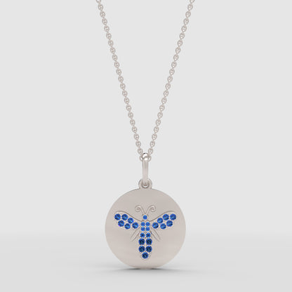 Blue Sapphire Butterfly Disc Pendant Necklace - One