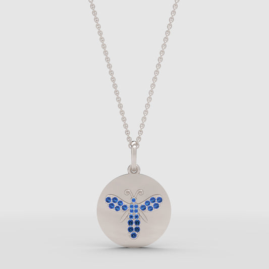 Blue Sapphire Butterfly Disc Pendant Necklace - One