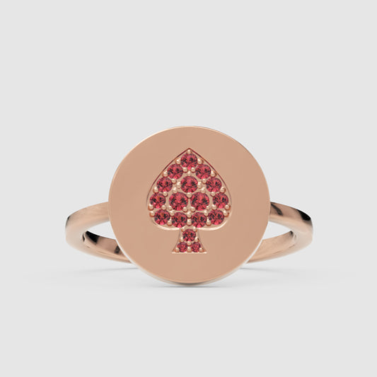 Ruby Spade Disc Signet Ring - One