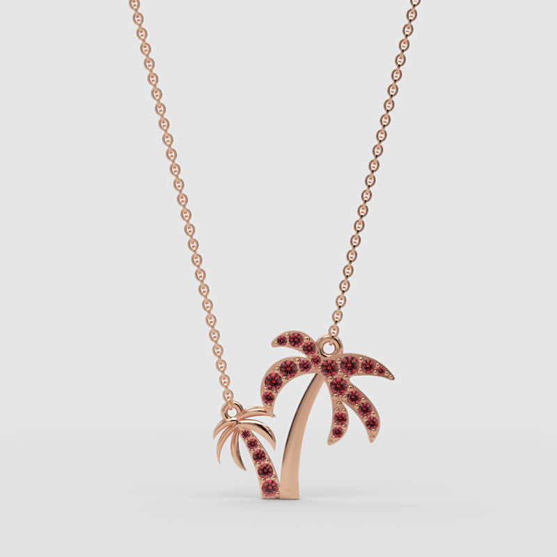 Red Crystal Palm Tree Pendant Necklace - One