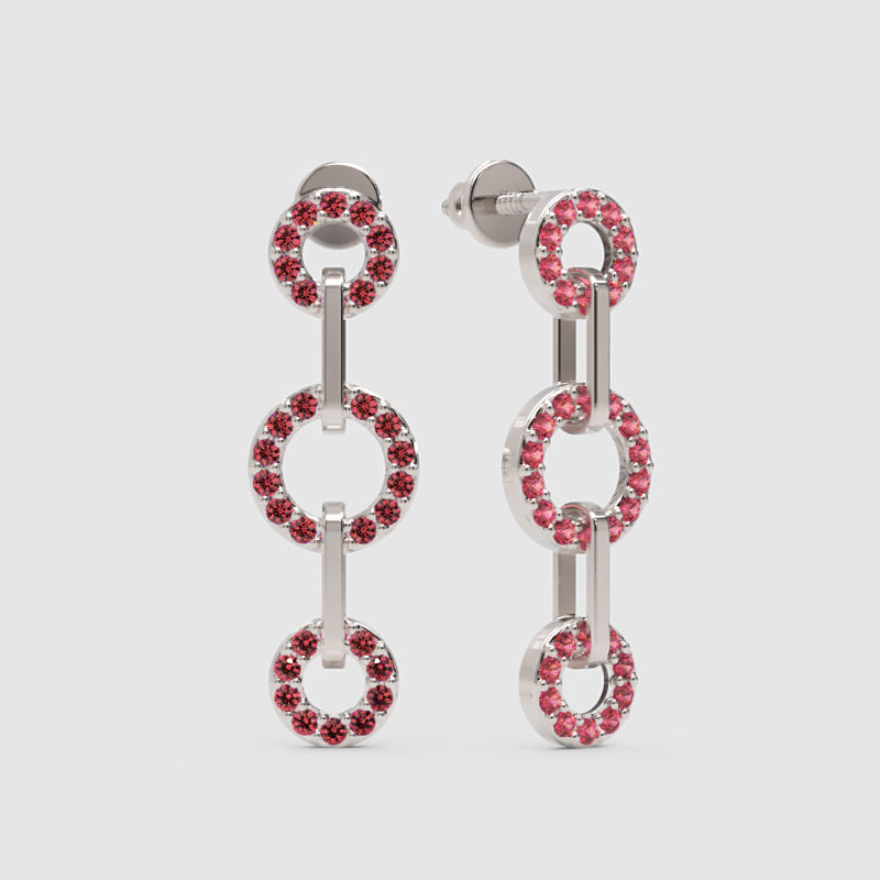 Pink Sapphire Triple Circle Link Drop Earrings - Three