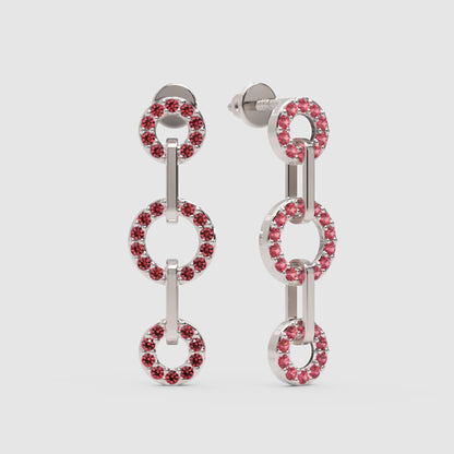 Pink Sapphire Triple Circle Link Drop Earrings - Three