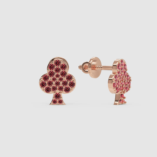Pink Crystal Clover Stud Earrings with Screw Back Closure