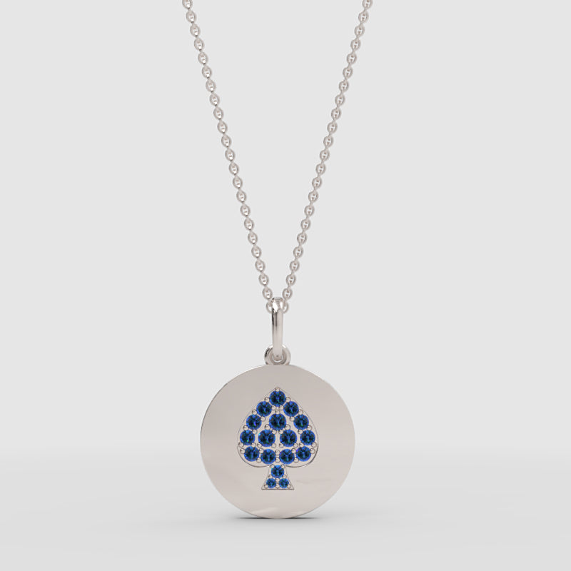 Blue Sapphire Spade Disc Pendant Necklace - One