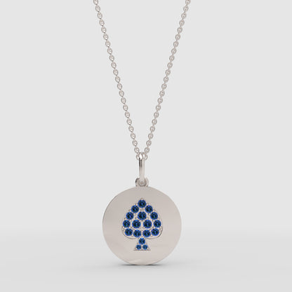 Blue Sapphire Spade Disc Pendant Necklace - One