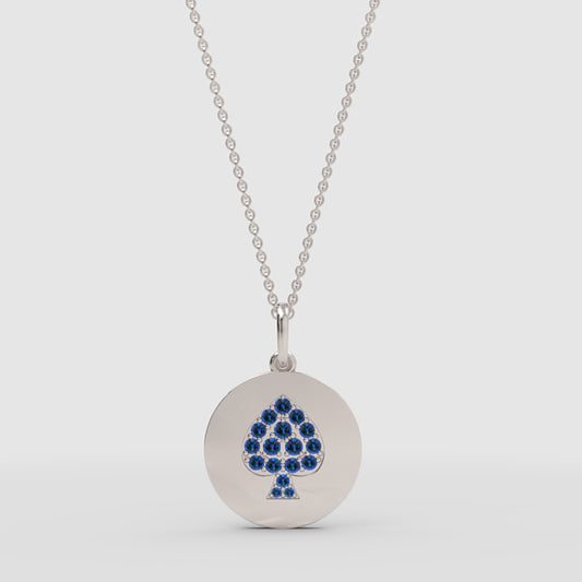 Blue Sapphire Spade Disc Pendant Necklace - One