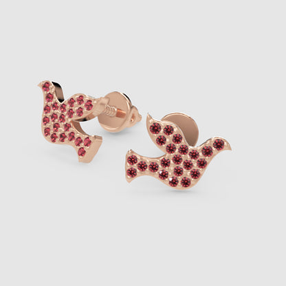Ruby Pav Dove Bird Stud Earrings With Screw Back - One
