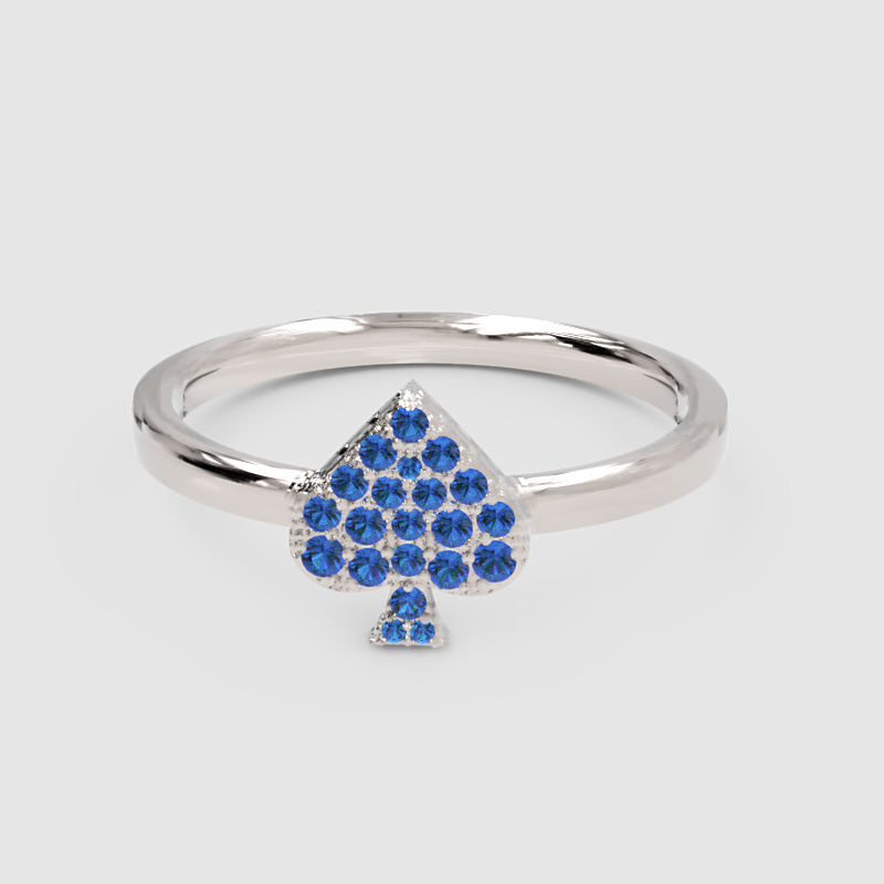 Blue Sapphire Spade Stackable Ring With Pav Setting - One