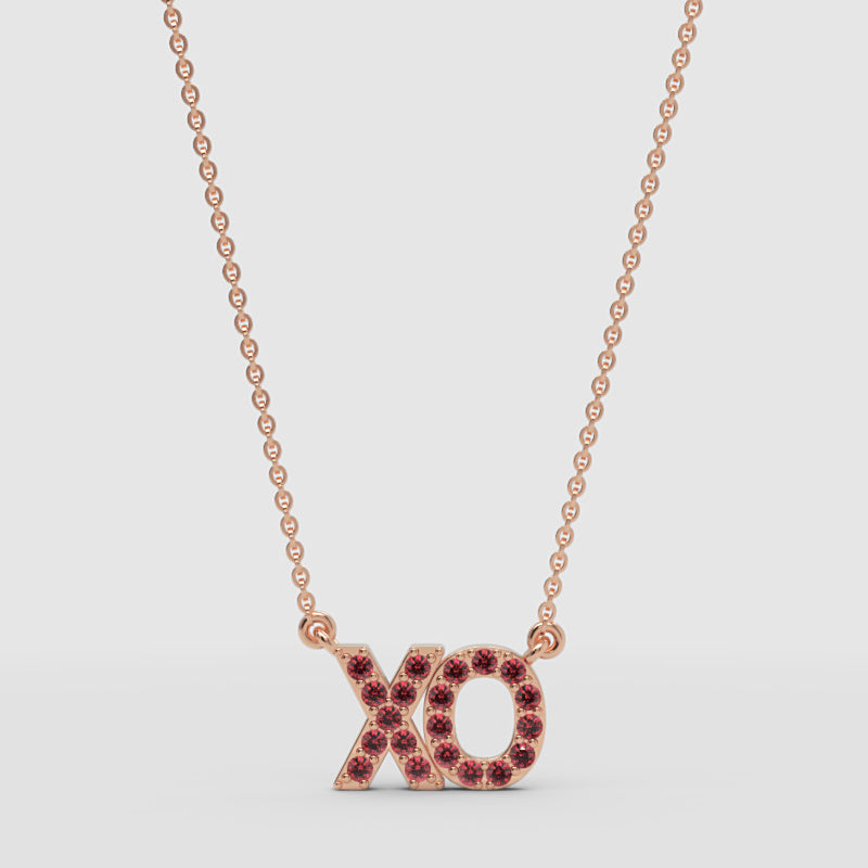 Xo Hugs And Kisses Pendant Necklace With Red Gemstones - One