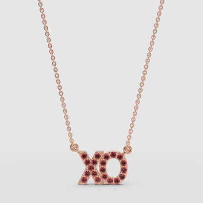 Xo Hugs And Kisses Pendant Necklace With Red Gemstones - One