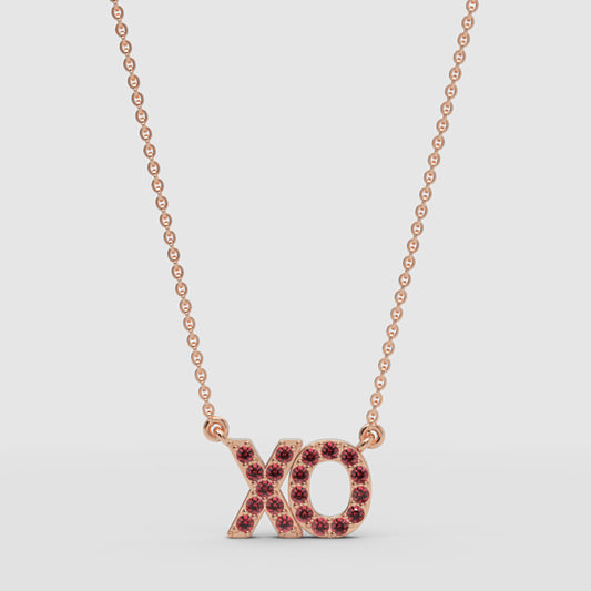 Xo Hugs And Kisses Pendant Necklace With Red Gemstones - One
