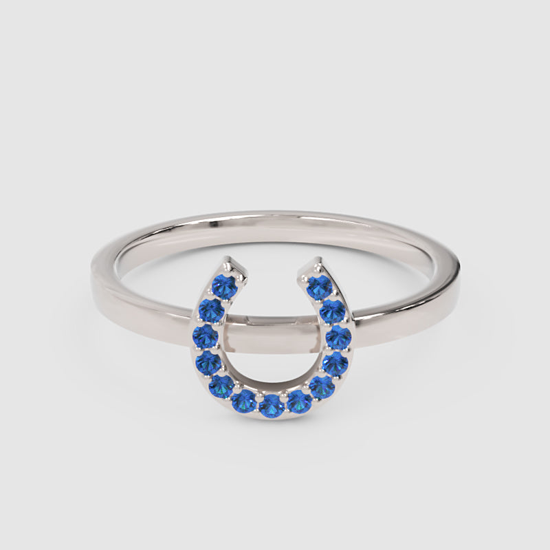 Blue Crystal Horseshoe Ring - One