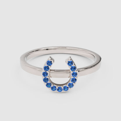 Blue Crystal Horseshoe Ring - One
