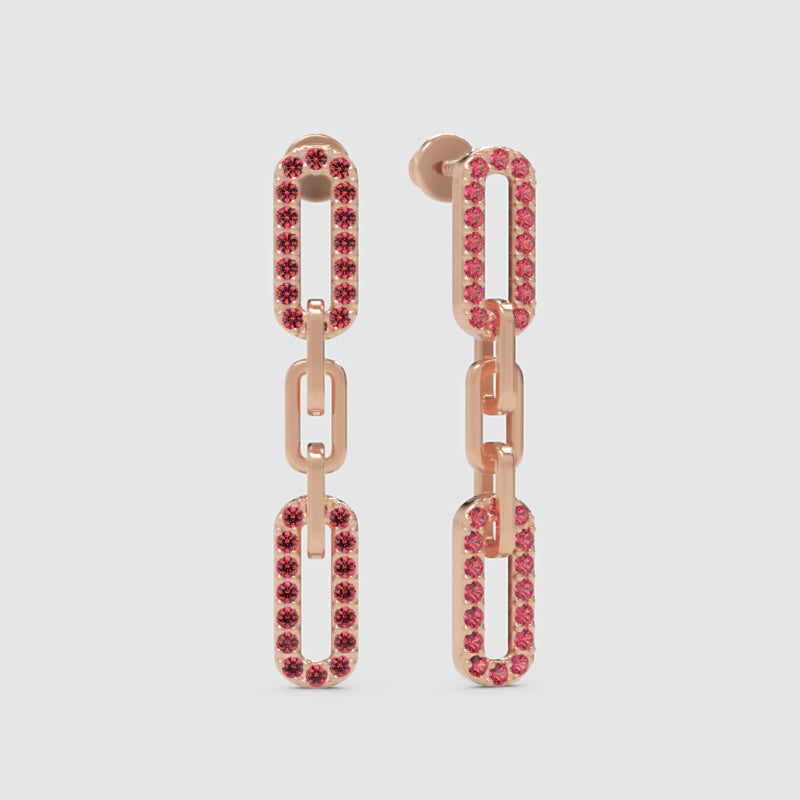 Pink Gemstone Chain Link Drop Earrings - One