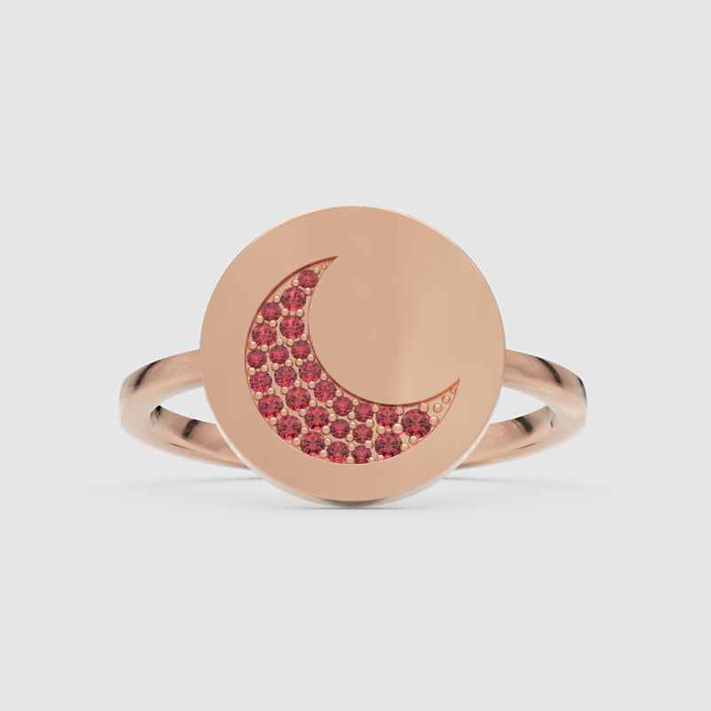 Ruby Crescent Moon Disc Ring - One